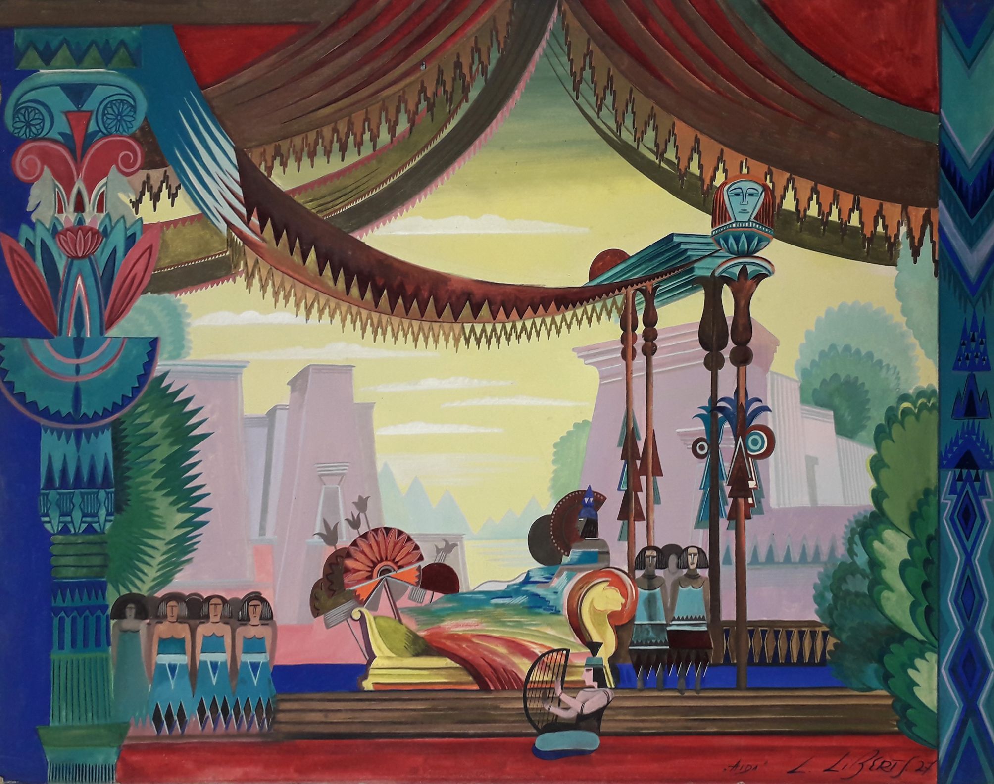 Ludolfs Liberts. Dekorāciju mets Džuzepes Verdi operai “Aīda”. Latvijas Nacionālā opera, 1927.  Kartons, guaša. Latvijas Nacionālā mākslas muzeja kolekcija. // Publicitātes foto