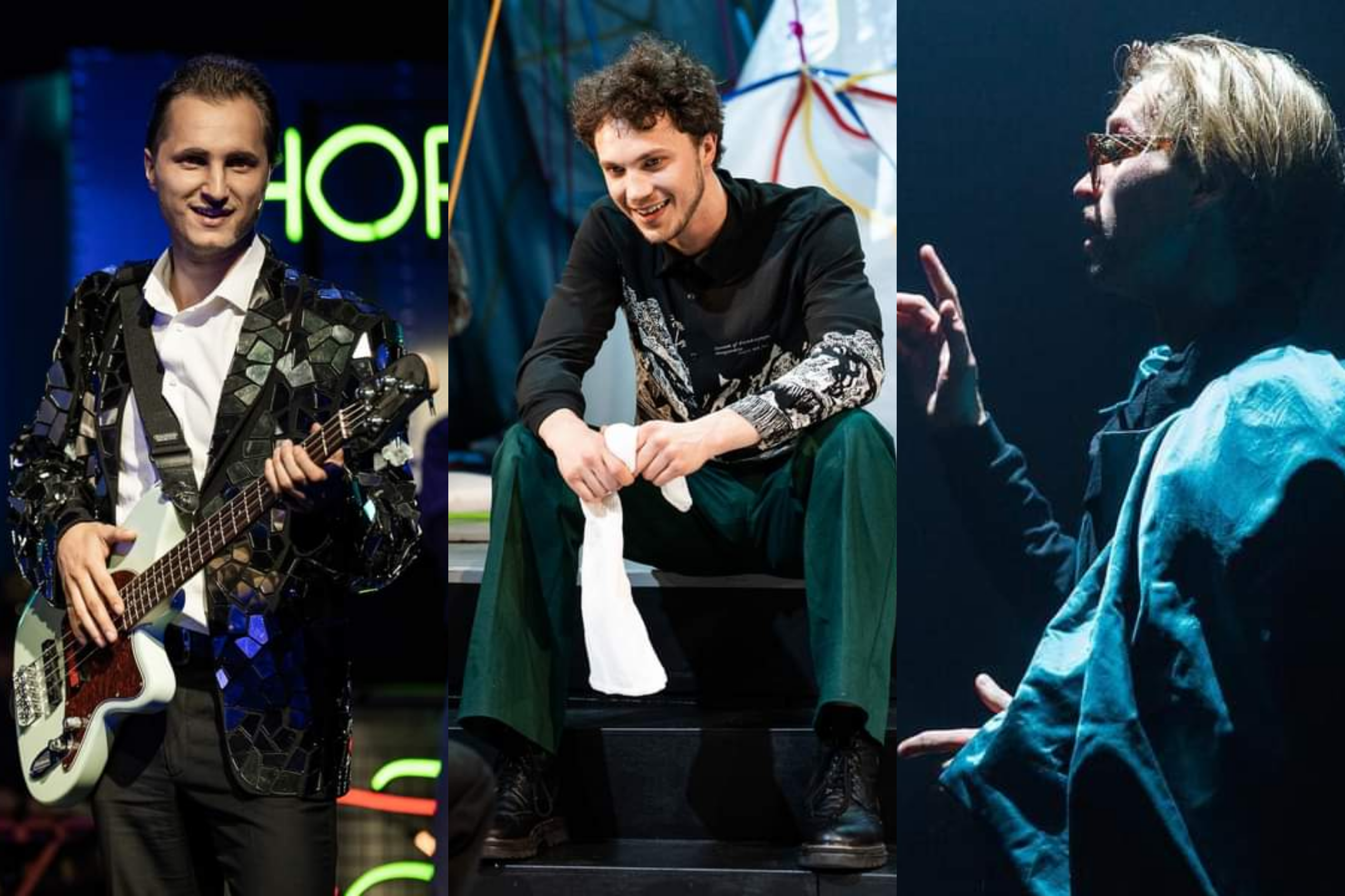 Niklāvs Kurpnieks (Sātans izrādē “Pusnakts Šovs ar Jūdu Iskariotu”, DT), Kārlis Arnolds Avots (Agnus izrādē “Brands”, DT), Sandis Runge (Pēteris Verhovenskis izrādē “Nelabie. Pēc Dostojevska”, VDT) // Publicitātes foto