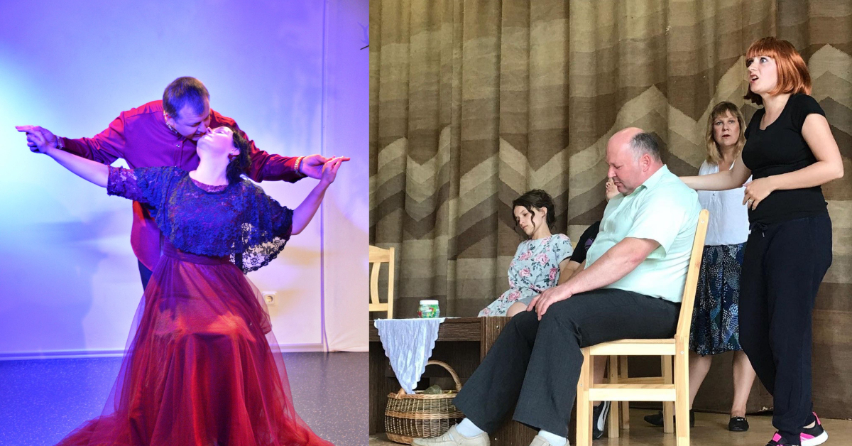 Pa kreisi: skats no Valkas Pilsētas teātra izrādes 