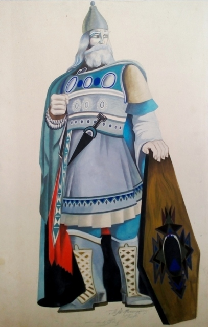 Ludolfa Liberta kostīma skice Raiņa lugas „Iļja Muromietis” iestudējumam Latvijas Nacionālajā teātrī 1928. gadā. Svētais kalns. RMM 120098