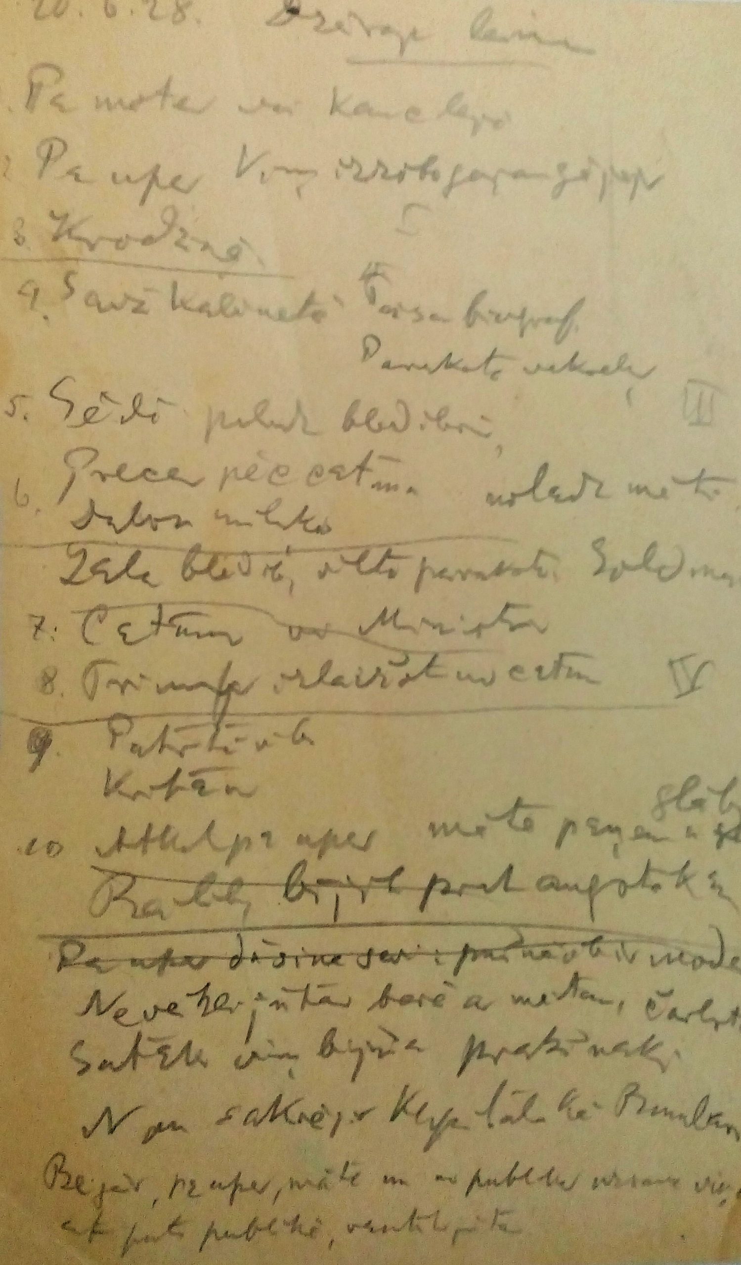 Raiņa rokraksts. Lugas „Dzērājs” (1928) fragmenti un ieceres. RMM 22969