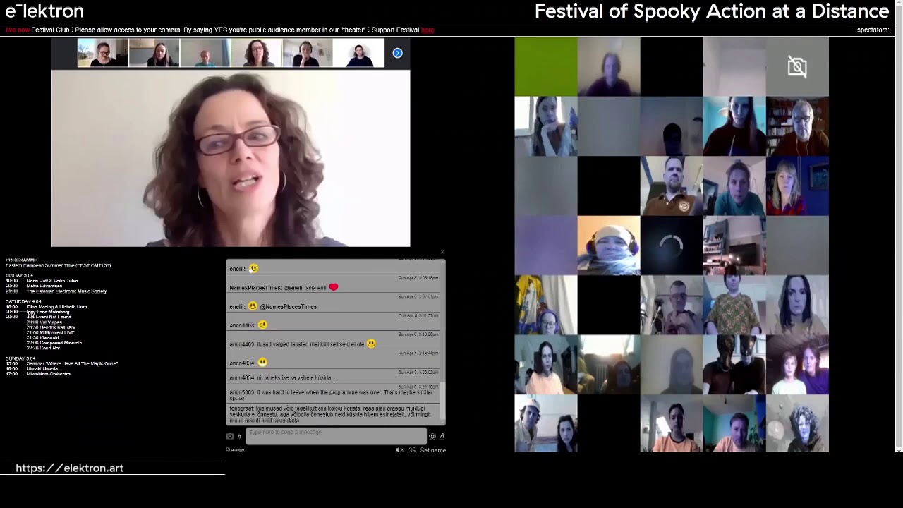 Ekrānšāviņš no “Attālinātā spocīgās spriedzes festivāla” (Festival of Spooky Action at a Distance/ Kõheda vastasmõju festival)