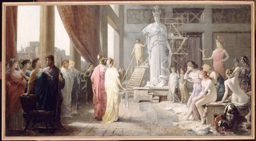 Hektors Lerū (Hector Le Roux) „Perikls un Aspazija apbrīno Atēnas skulptūru Feidija darbnīcā”